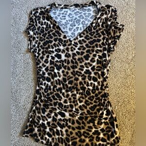 New York & Company Leopard Tee Ruched Sides Large